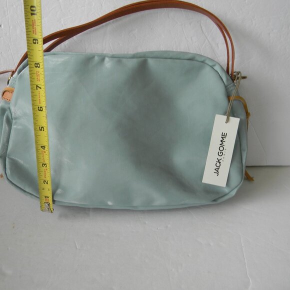 NWT JACK GOMME PARIS LEBOWL LINEN/LEATHER BOWLING BAG LIGHT BLUE CROSSBODY - Picture 5 of 12